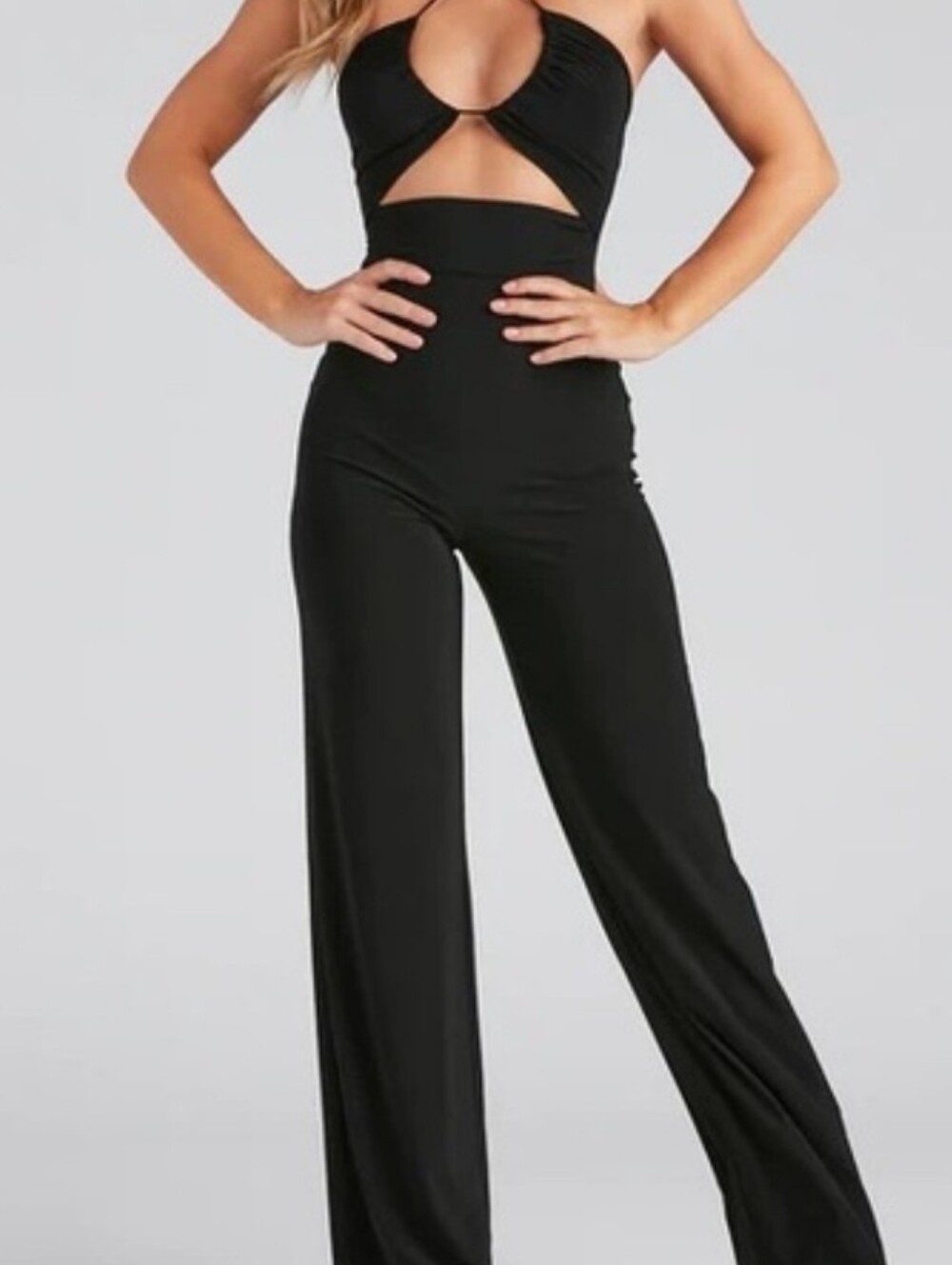 PrettyLittleThing Black Cutout Wide-Leg Jumpsuit
